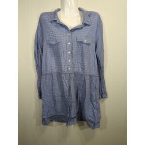 Gap Blue Plaid Mini Utility Pockets Drawstring Dress Womens Large Cottage Core